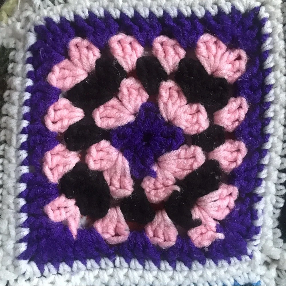 Vintage Granny Squares Afghan Throw Crocheted Multicolored One of a Kind Unique
